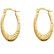 14K Yellow Gold Diamond-Cut Oval Hoop Earrings on white background - Italian Fashions