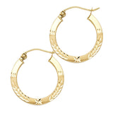 14K Yellow Gold Diamond-Cut Square Tube Hoop Earrings 20mm on White Background