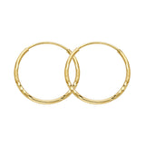 14K Yellow Gold Diamond-Cut 1.5mm Round Tube Hoop Earrings 19mm on White Background