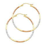 14K Tricolor Gold Square Tube Hoop Earrings on white background - Italian Fashions