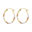 14K Tricolor Gold Square Tube Oval Hoop Earrings on white background - Italian Fashions