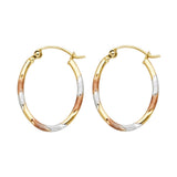 14K Tricolor Gold Square Tube Oval Hoop Earrings on white background - Italian Fashions