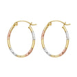 14K Tricolor Gold Round Tube Oval Hoop Earrings on white background - Italian Fashions