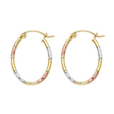 14K Tricolor Gold Round Tube Oval Hoop Earrings on white background - Italian Fashions