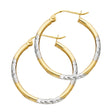 14K Two-Tone Gold Diamond-Cut Round Tube Hoop Earrings on white background - Italian Fashions