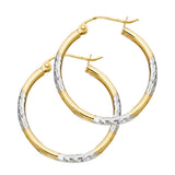 14K Two-Tone Gold Diamond-Cut Round Tube Hoop Earrings on white background - Italian Fashions