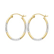 14K Two-Tone Gold Diamond-Cut Round Tube Oval Hoop Earrings on white background - Italian Fashions