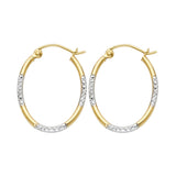 14K Two-Tone Gold Diamond-Cut Round Tube Oval Hoop Earrings on white background - Italian Fashions