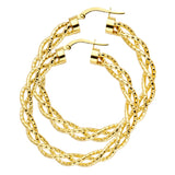 14K Yellow Gold Braided Hoop Earrings 40mm on White Background