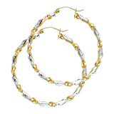14K Two-Tone Gold Diamond-Cut Swirl Hoop Earrings on white background - Italian Fashions