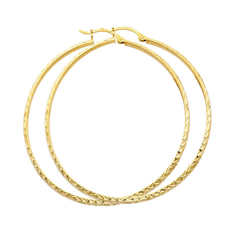 14K Yellow Gold Diamond-Cut 2.8mm Half-Round Tube Hoop Earrings 55mm on White Background