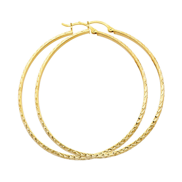 14K Yellow Gold Diamond-Cut 2.8mm Half-Round Tube Hoop Earrings 55mm on White Background