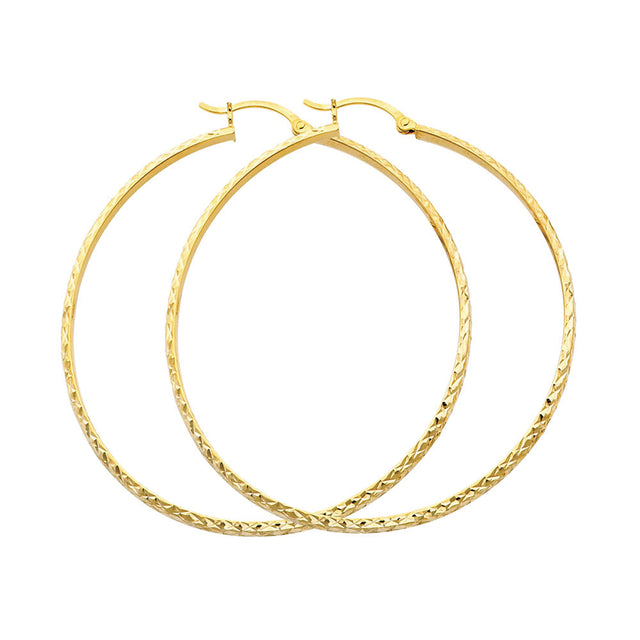 14K Yellow Gold Diamond-Cut 2.8mm Half-Round Tube Hoop Earrings 45mm on White Background