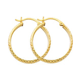 14K Yellow Gold Diamond-Cut 2.8mm Half-Round Tube Hoop Earrings 25mm on White Background
