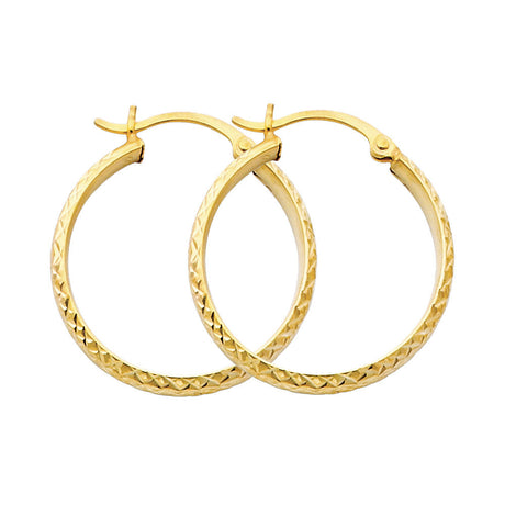 14K Yellow Gold Diamond-Cut 2.8mm Half-Round Tube Hoop Earrings 25mm on White Background