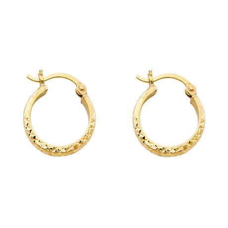 14K Yellow Gold Diamond-Cut 2.8mm Half-Round Tube Hoop Earrings on white background - Italian Fashions