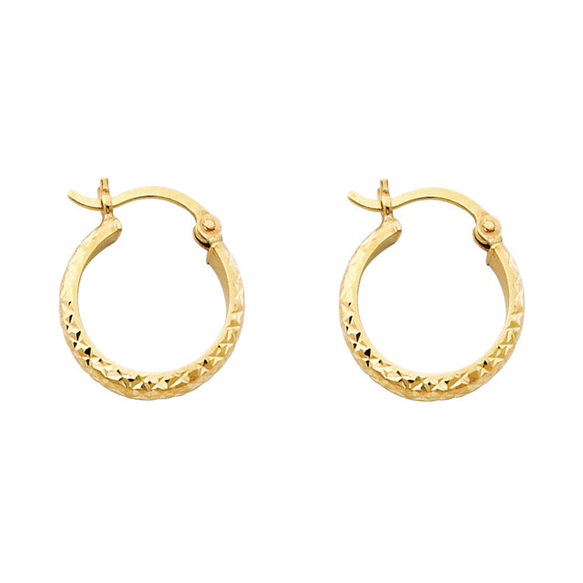14K Yellow Gold Diamond-Cut 2.8mm Half-Round Tube Hoop Earrings on white background - Italian Fashions