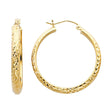 14K Yellow Gold Diamond-Cut 3.5mm Half-Round Tube Hoop Earrings on white background - Italian Fashions