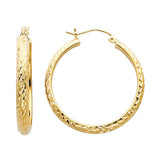 14K Yellow Gold Diamond-Cut 3.5mm Half-Round Tube Hoop Earrings on white background - Italian Fashions