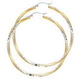 14K Two-Tone Gold Diamond-Cut 2.6mm Swirl Hoop Earrings 55mm on White Background