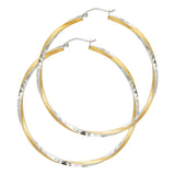 14K Two-Tone Gold Diamond-Cut 2.6mm Swirl Hoop Earrings 45mm on White Background