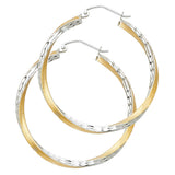 14K Two-Tone Gold Diamond-Cut 2.6mm Swirl Hoop Earrings 35mm on White Background
