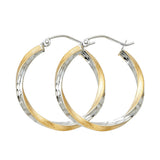 14K Two-Tone Gold Diamond-Cut 2.6mm Swirl Hoop Earrings 25mm on White Background