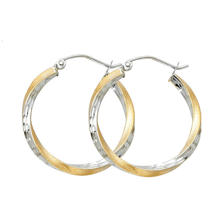14K Gold Diamond-Cut 2.6mm Swirl Hoop Earrings on white background - Italian Fashions