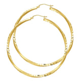 14K Yellow Gold Diamond-Cut 2.6mm Swirl Hoop Earrings 55mm on White Background