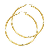 14K Yellow Gold Diamond-Cut 2.6mm Swirl Hoop Earrings 45mm on White Background