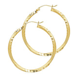 14K Yellow Gold Diamond-Cut 2.6mm Swirl Hoop Earrings 30mm on White Background
