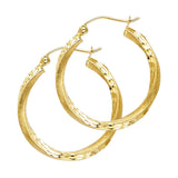 14K Yellow Gold Diamond-Cut 2.6mm Swirl Hoop Earrings 25mm on White Background