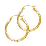 14K Yellow Gold Diamond-Cut 2.6mm Swirl Hoop Earrings 20mm on White Background