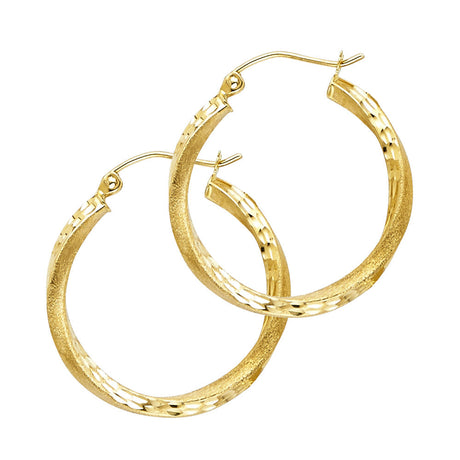 14K Yellow Gold Diamond-Cut 2.6mm Swirl Hoop Earrings 20mm on White Background