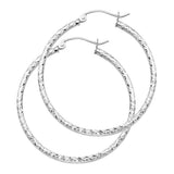 14K Gold Silk Diamond-Cut 1.5mm Round Tube Hoop Earrings on white background - Italian Fashions