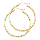 14K Gold Silk Diamond-Cut 1.5mm Round Tube Hoop Earrings on white background - Italian Fashions