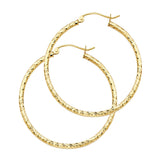 14K Gold Silk Diamond-Cut 1.5mm Round Tube Hoop Earrings on white background - Italian Fashions
