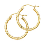 14K Gold Silk Diamond-Cut 1.5mm Round Tube Hoop Earrings on white background - Italian Fashions