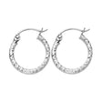 14K Gold Silk Diamond-Cut 1.5mm Round Tube Hoop Earrings on white background - Italian Fashions