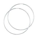 14K White Gold Polished 1.5mm Round Tube Endless Hoop Earrings 55mm on White Background