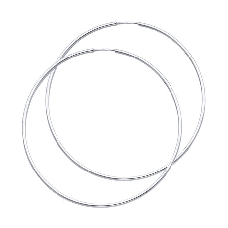 14K White Gold Polished 1.5mm Round Tube Endless Hoop Earrings 55mm on White Background
