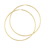 14K Yellow Gold Polished 1.5mm Round Tube Endless Hoop Earrings 55mm on White Background
