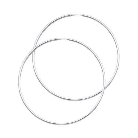 14K White Gold Polished 1.5mm Round Tube Endless Hoop Earrings 45mm on White Background
