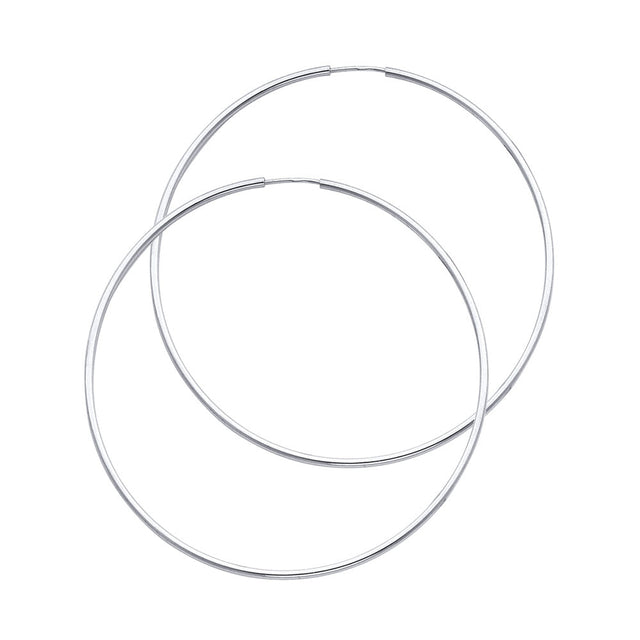 14K White Gold Polished 1.5mm Round Tube Endless Hoop Earrings 45mm on White Background