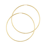 14K Yellow Gold Polished 1.5mm Round Tube Endless Hoop Earrings 45mm on White Background