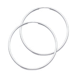 14K White Gold Polished 1.5mm Round Tube Endless Hoop Earrings 35mm on White Background