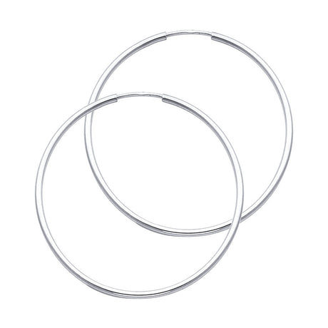 14K White Gold Polished 1.5mm Round Tube Endless Hoop Earrings 35mm on White Background
