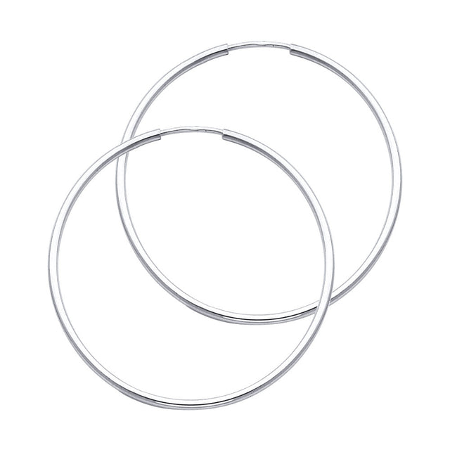 14K White Gold Polished 1.5mm Round Tube Endless Hoop Earrings 35mm on White Background