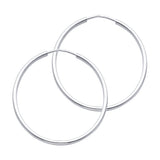 14K White Gold Polished 1.5mm Round Tube Endless Hoop Earrings 30mm on White Background