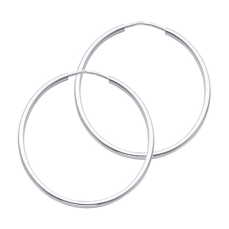 14K White Gold Polished 1.5mm Round Tube Endless Hoop Earrings 30mm on White Background